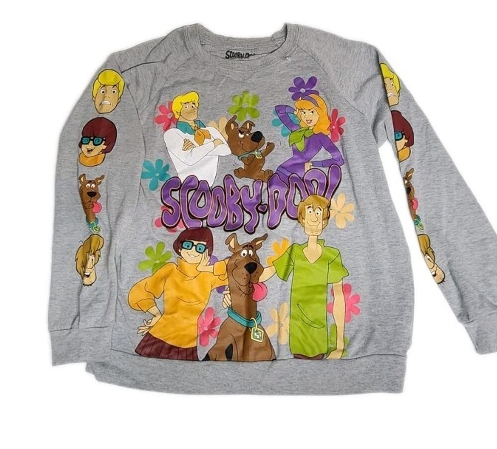 Y2K Scooby Doo Crew Neck Sweatshirt medium Gray Daphne Fred Scappy Velma